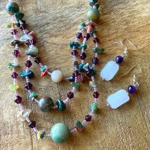 Semi-Precious Stone Necklace + Earrings Set